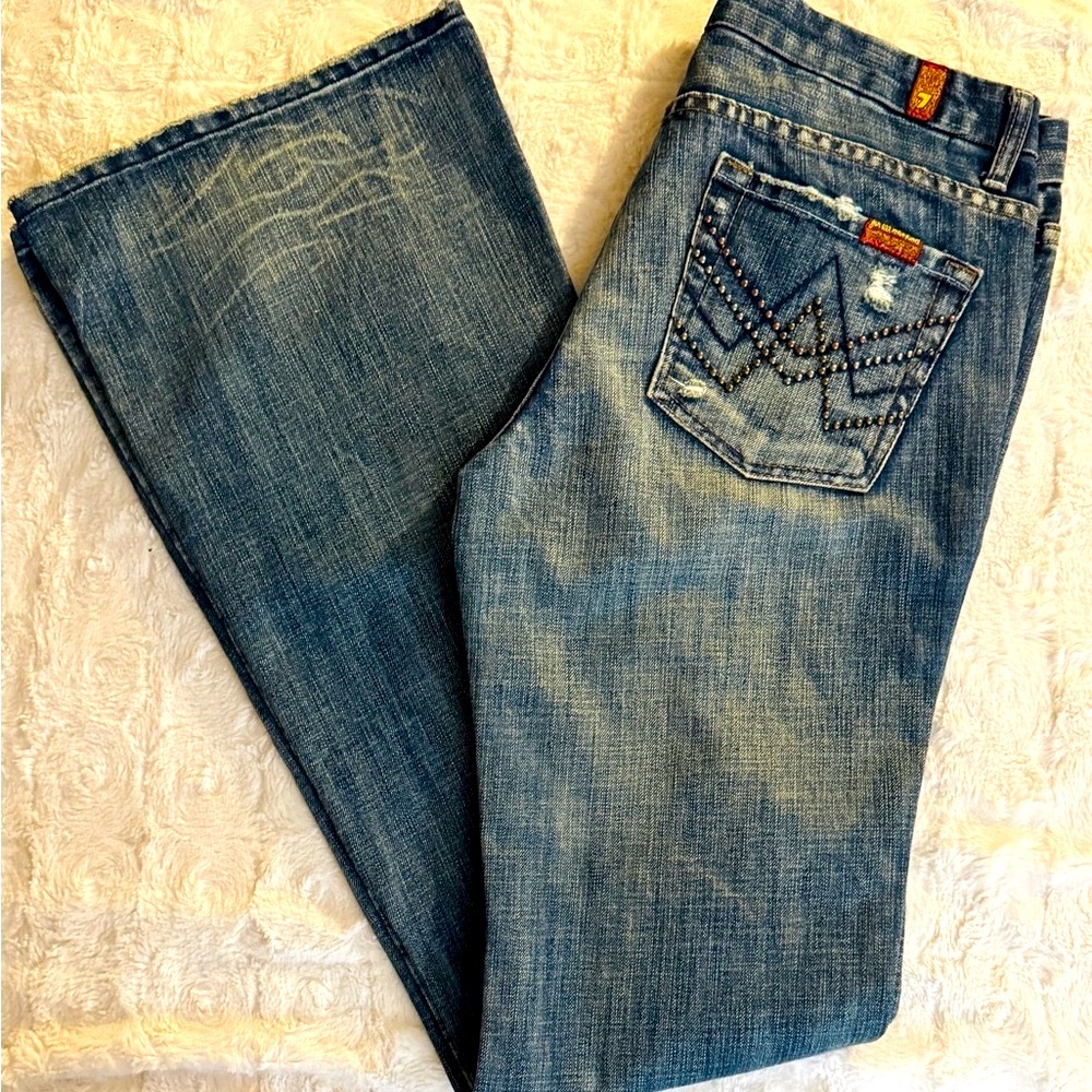 Vintage 7 For All Mankind Blue Jeans with Embroidered Back Pockets